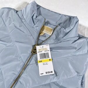 Michael Kors Quilted Puffer Vest Pastel Blue Zip Front Sleeveless Womens Size M
